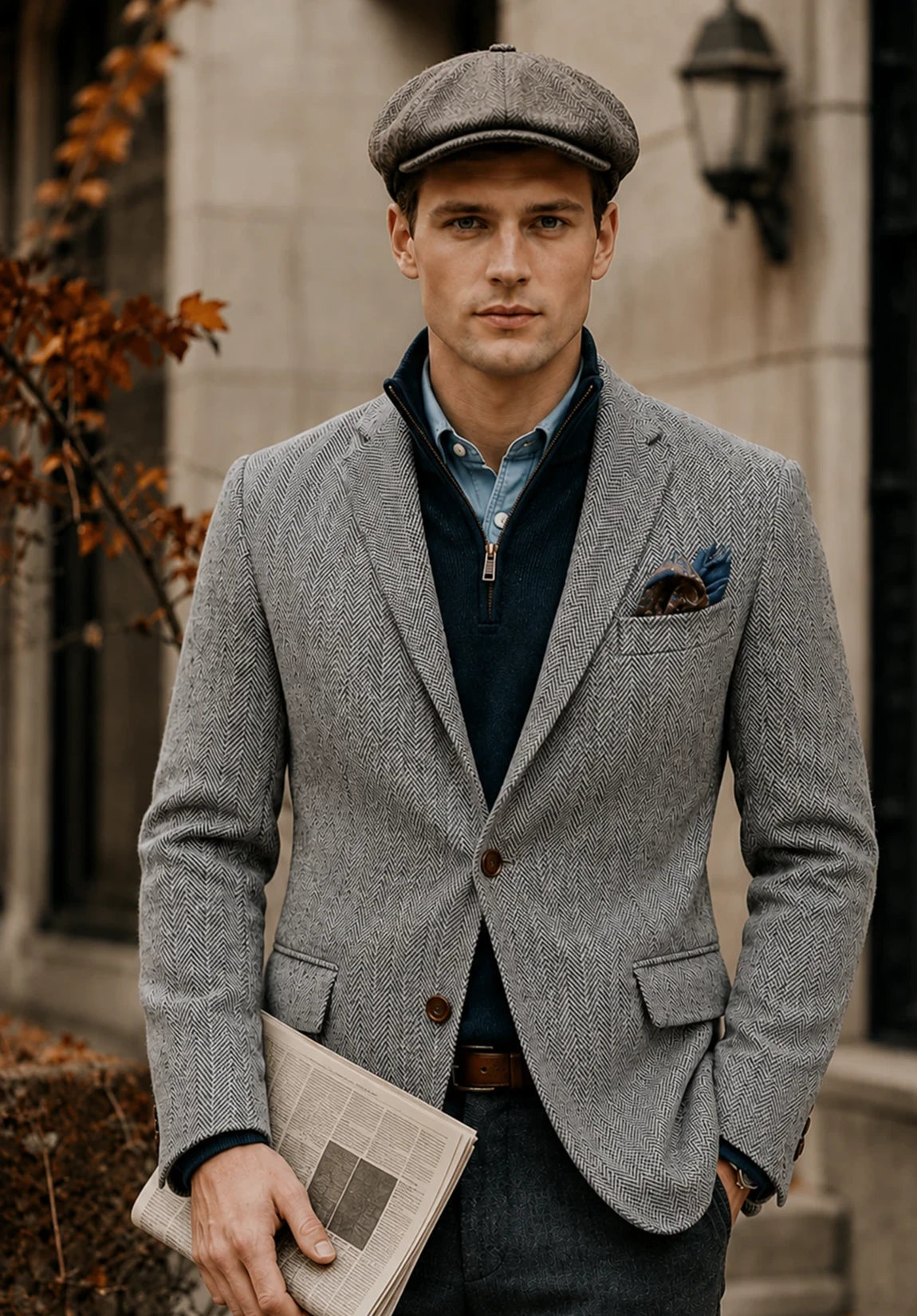 Men's gray herringbone jacket