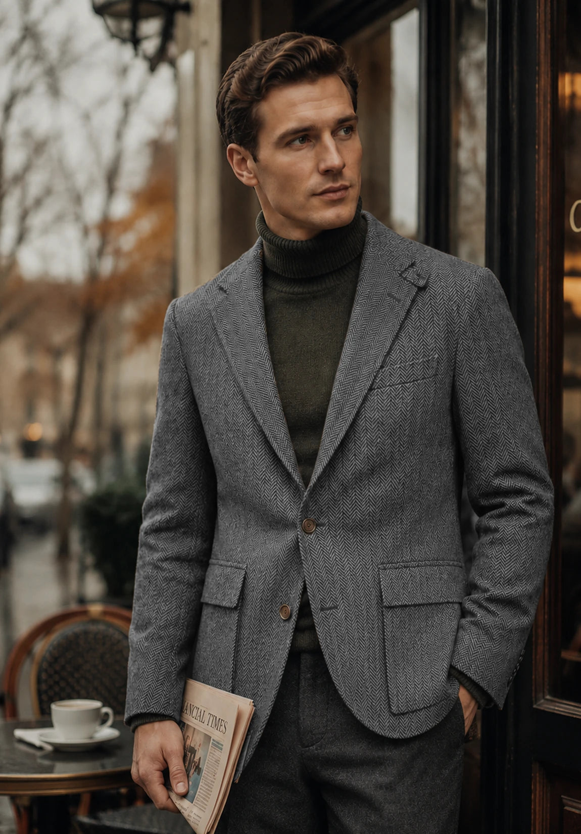 Men's gray herringbone jacket