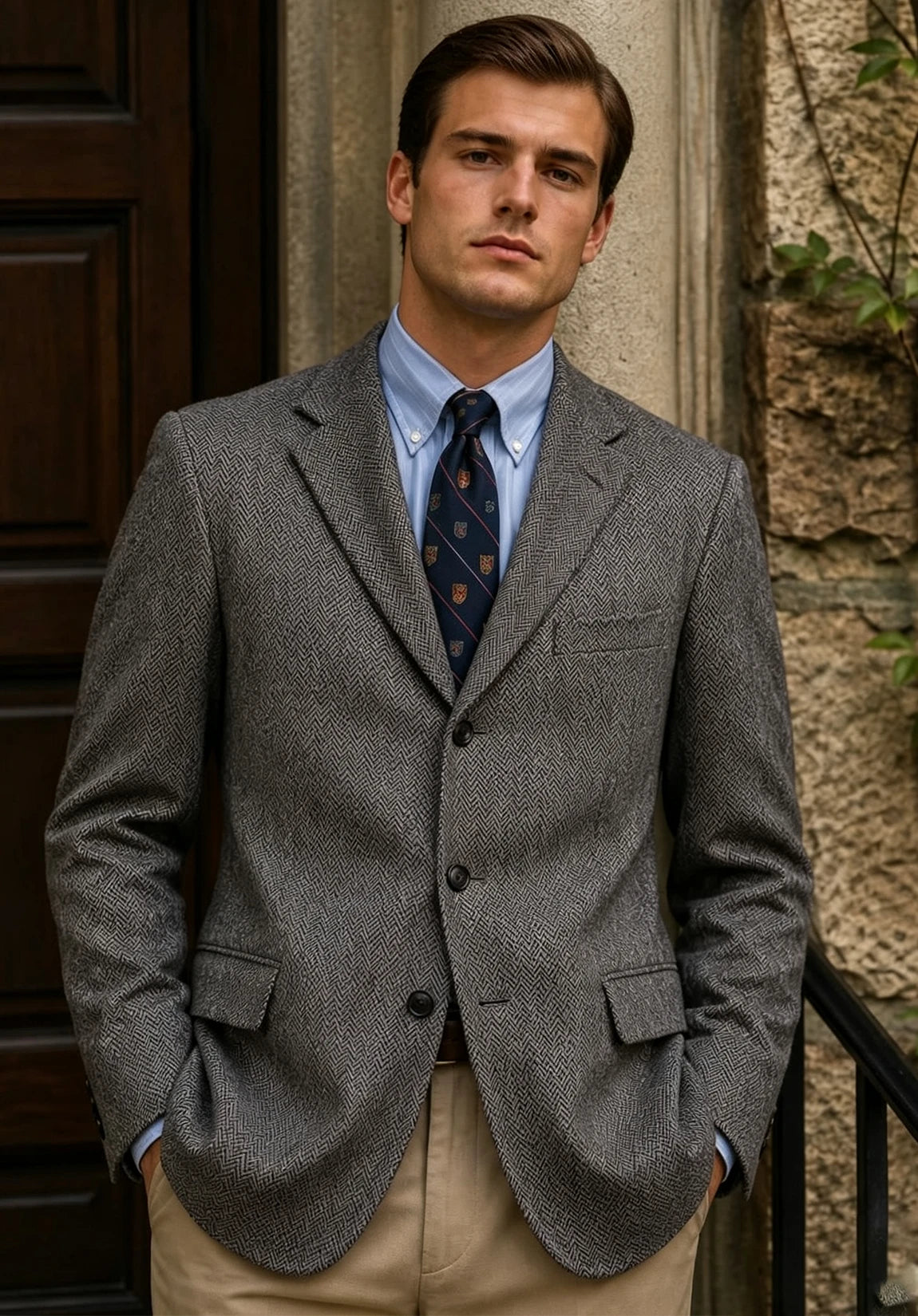 Men's gray herringbone jacket