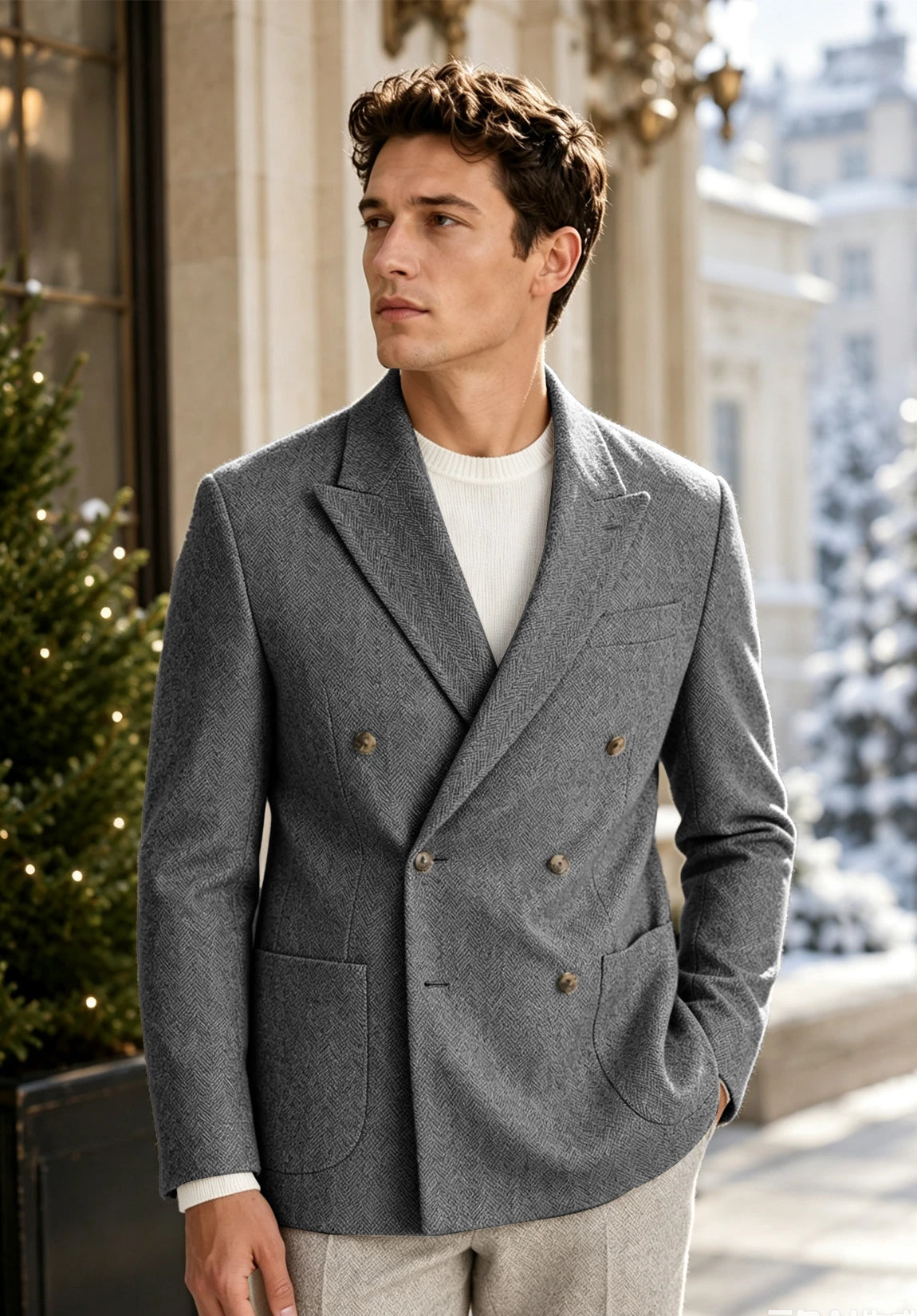 Men's gray herringbone jacket