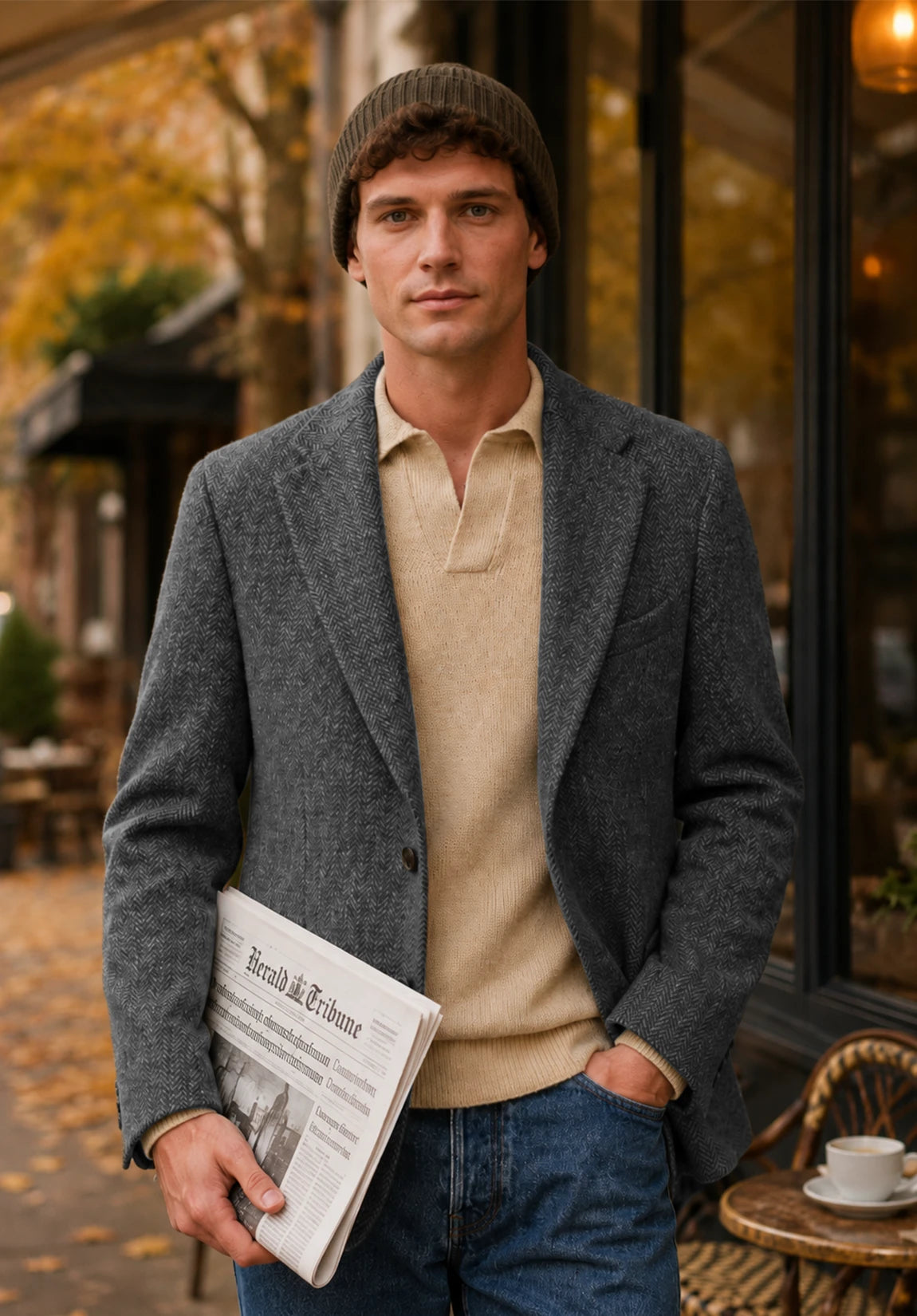 Men's gray herringbone jacket