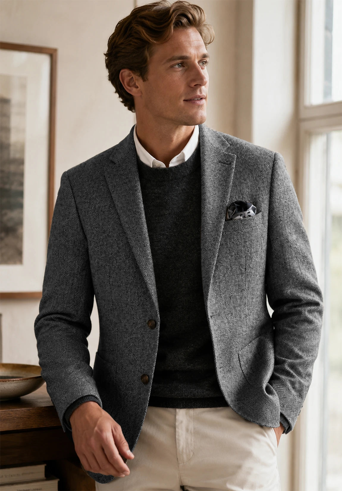 Men's gray herringbone jacket