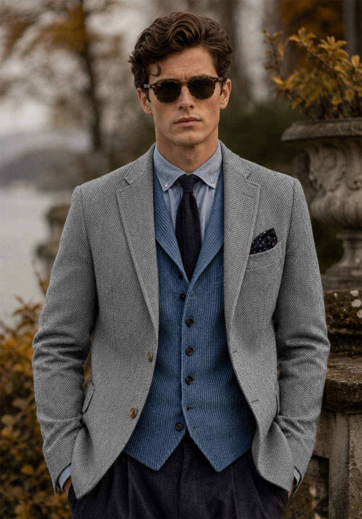 Men's gray herringbone jacket