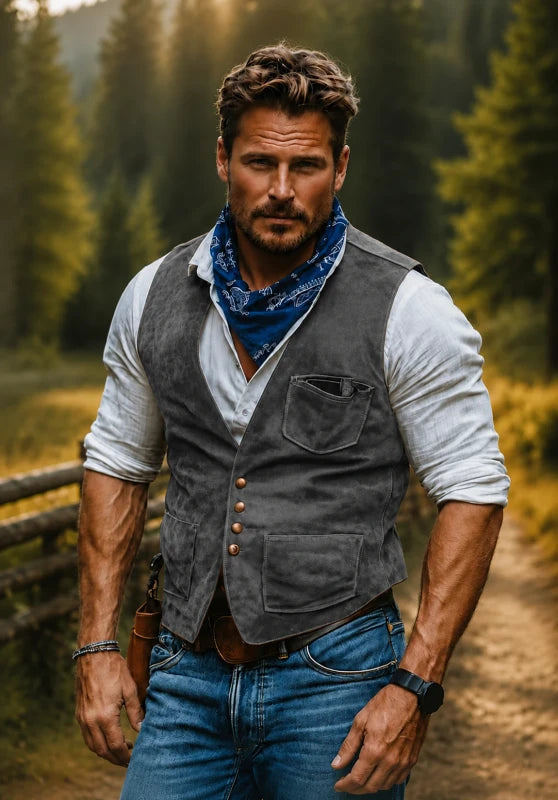 Men's dark gray suede vest
