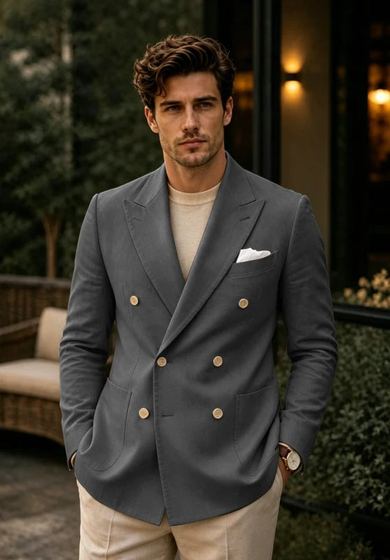 Men's Grey Linen Blazer Jacket