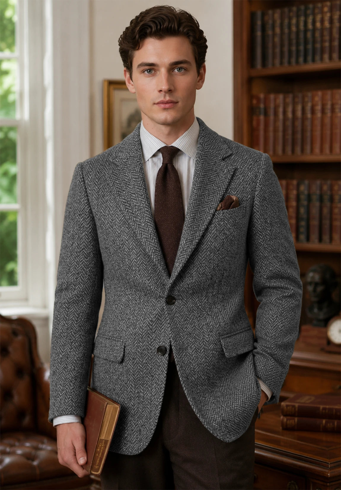 Men's gray herringbone jacket
