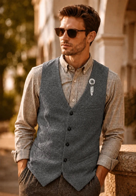Men's gray tweed vest  