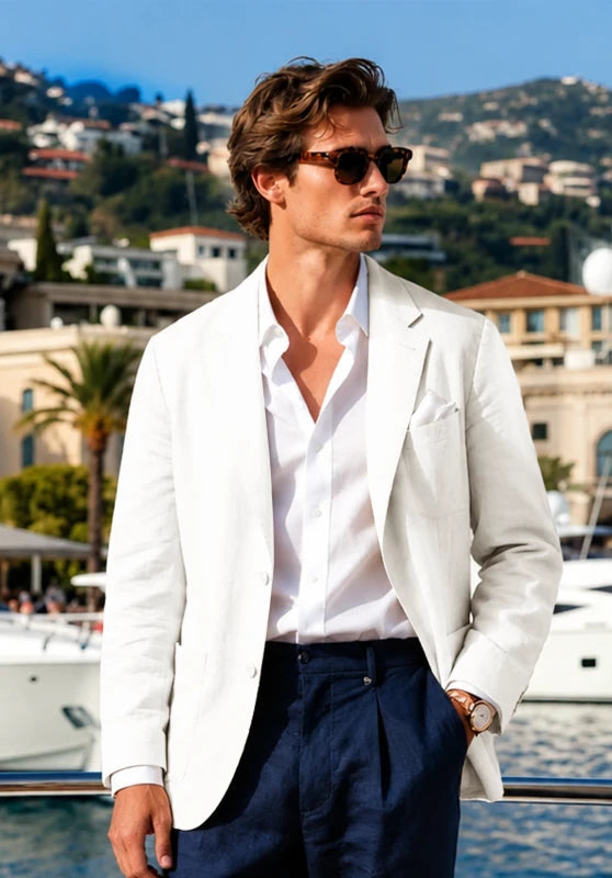 Men's Ivory Linen Blazer Jacket