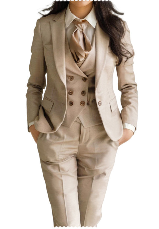 Women's 3 Piece Suits Front View Khaki, Formal Office Wear 