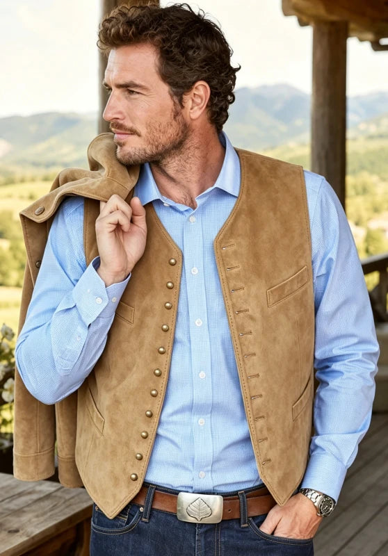 Men's khaki suede vest 