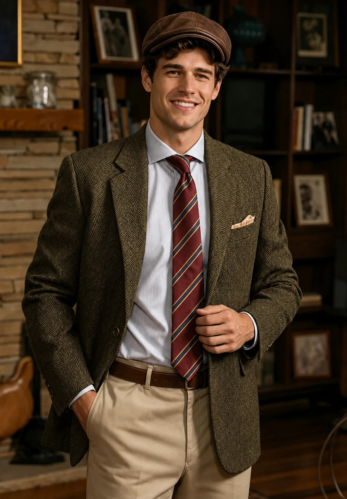 Men's khaki herringbone jacket