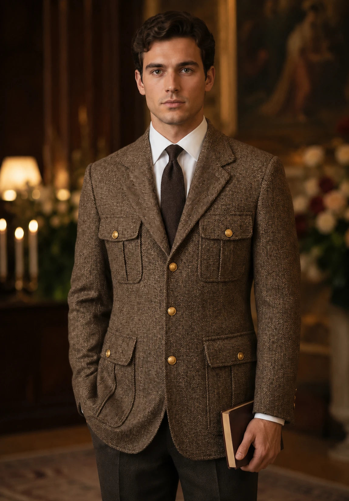 Men's khaki herringbone jacket