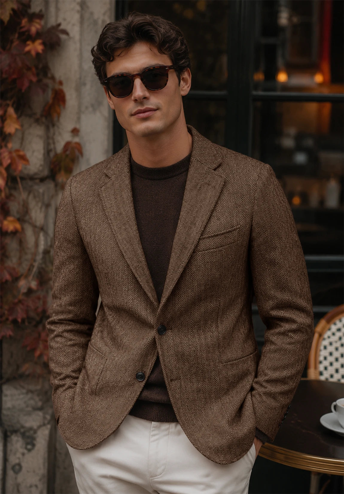 Men's khaki herringbone jacket