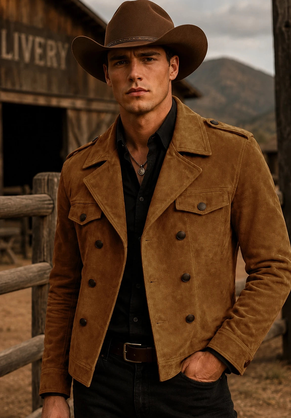 Men's khaki suede jacket