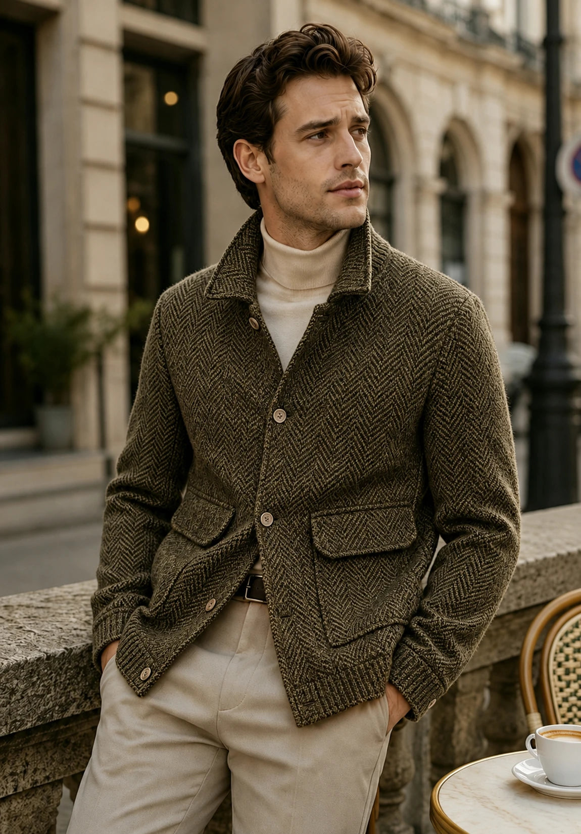 Men's khaki herringbone jacket