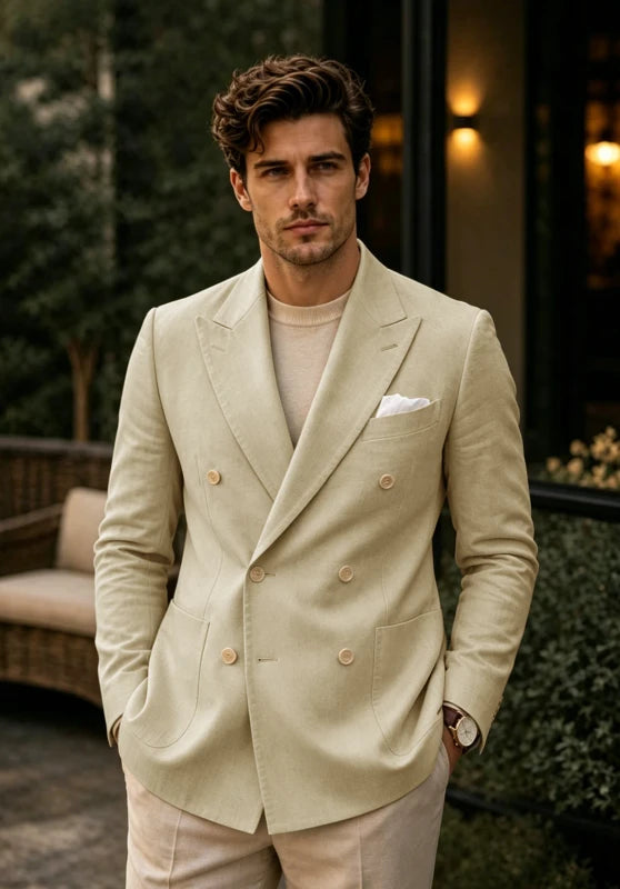 Men's Khaki Linen Blazer Jacket