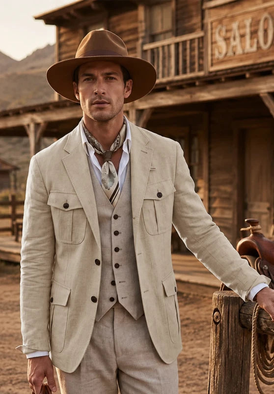Men's Khaki Linen Blazer Jacket