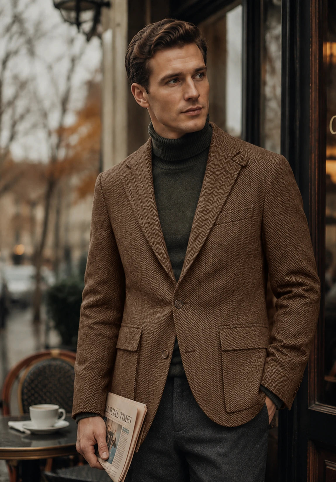Men's khaki herringbone jacket