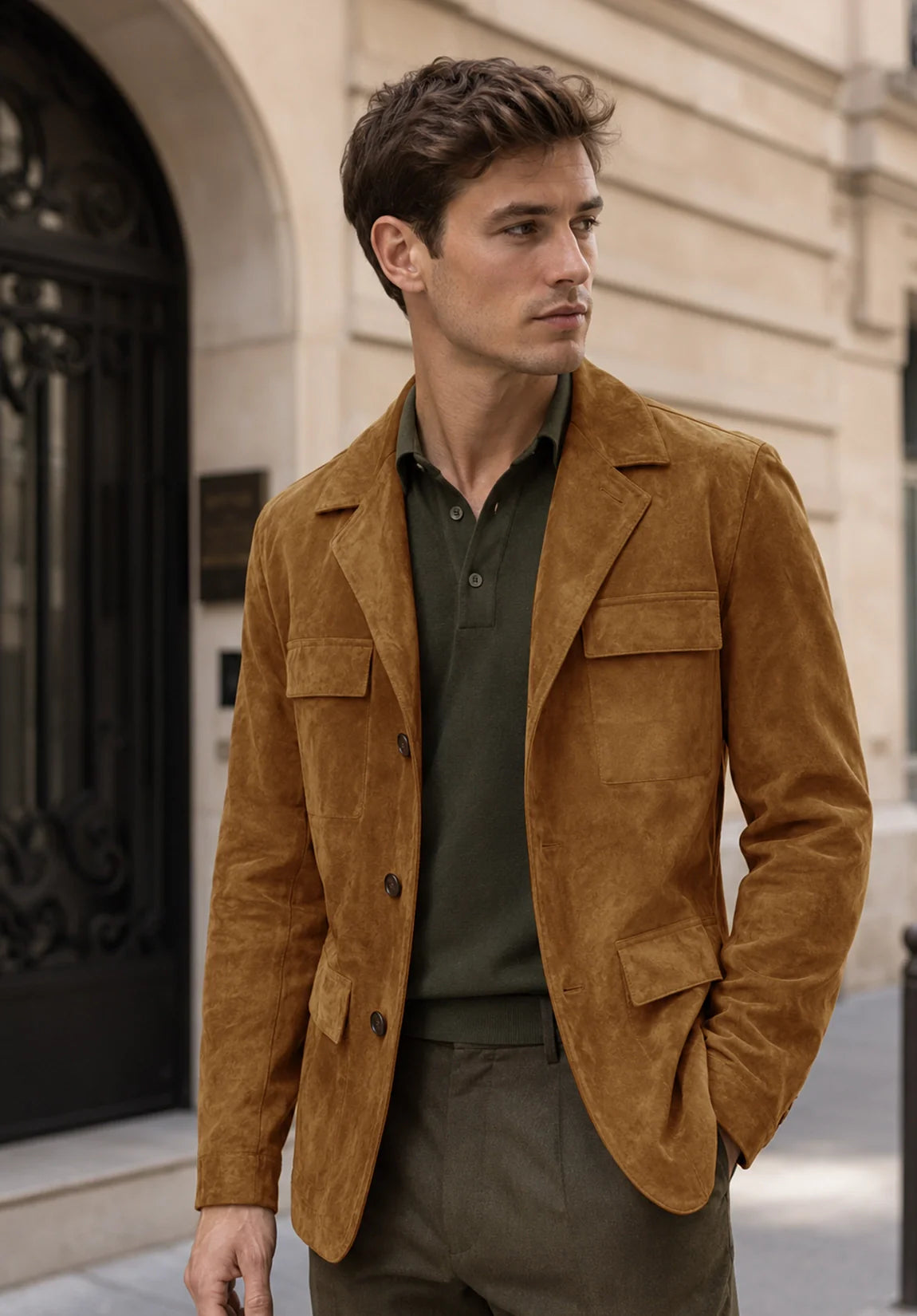 Men's khaki suede jacket