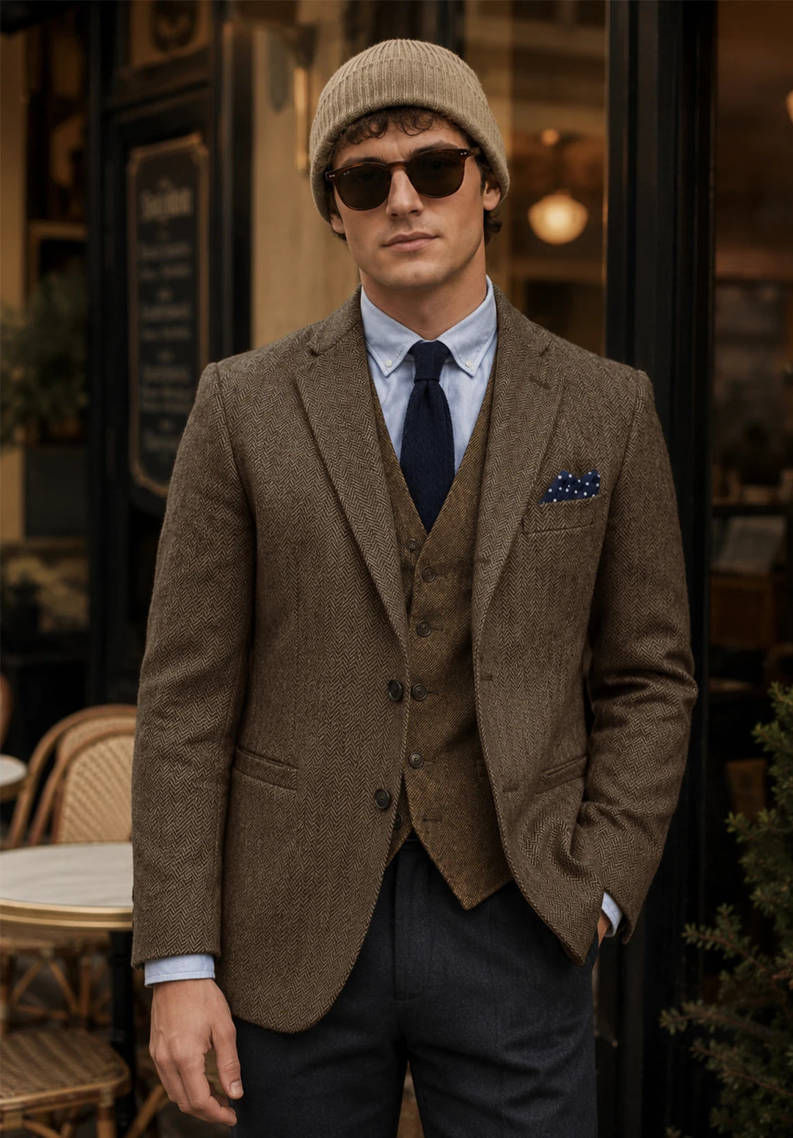 Men's khaki herringbone jacket