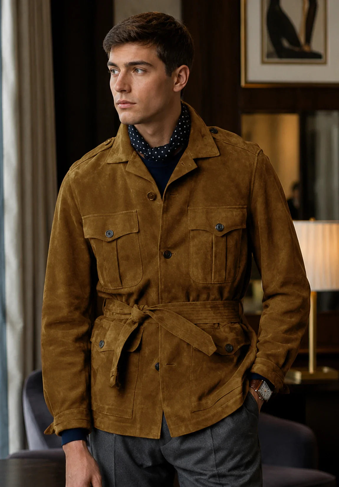 Men's khaki suede jacket