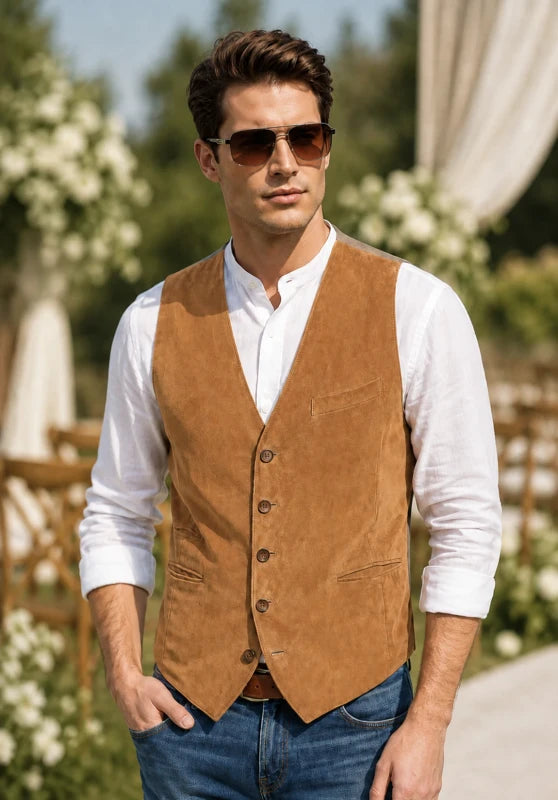 Men's khaki suede vest 
