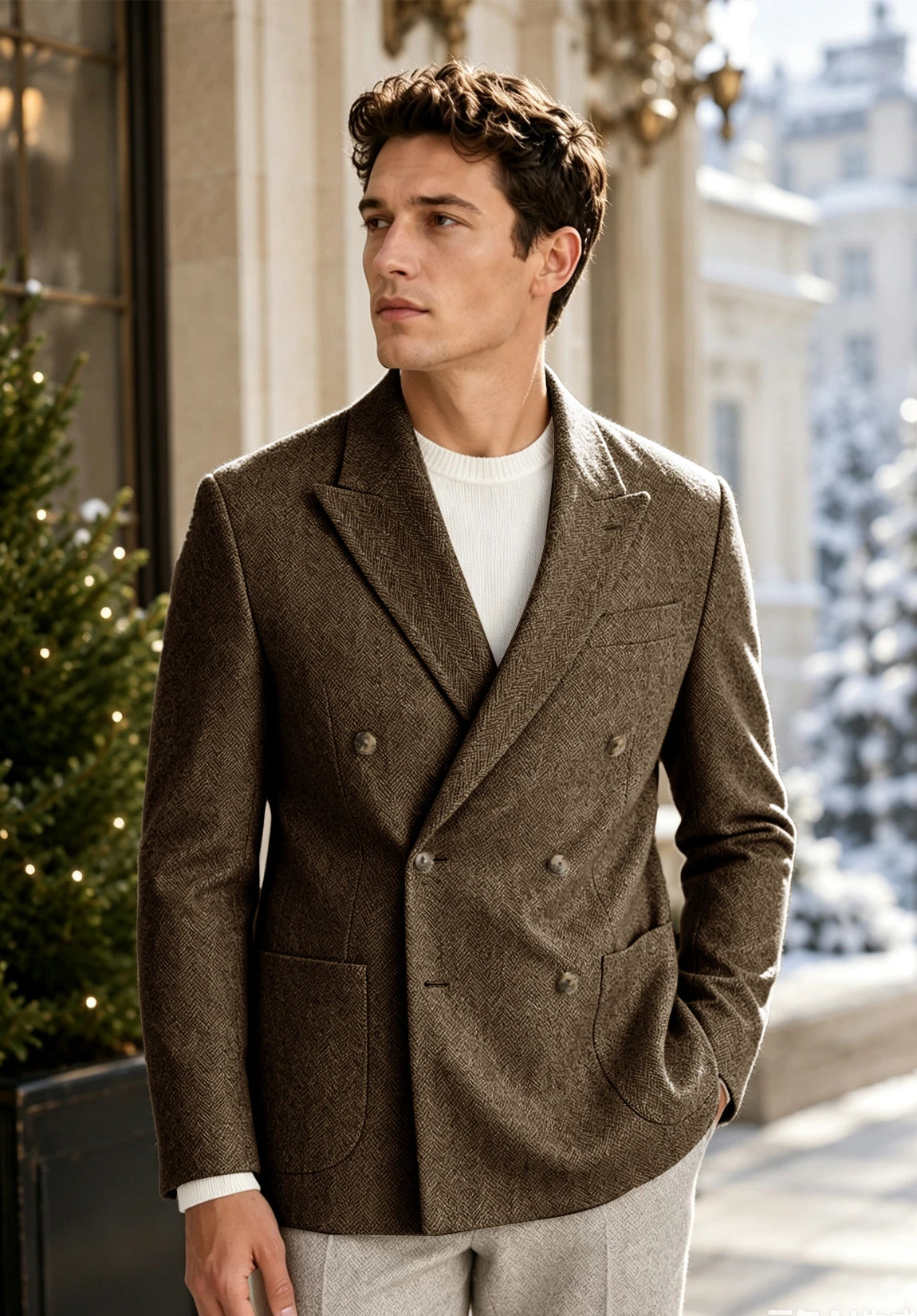 Men's khaki herringbone jacket
