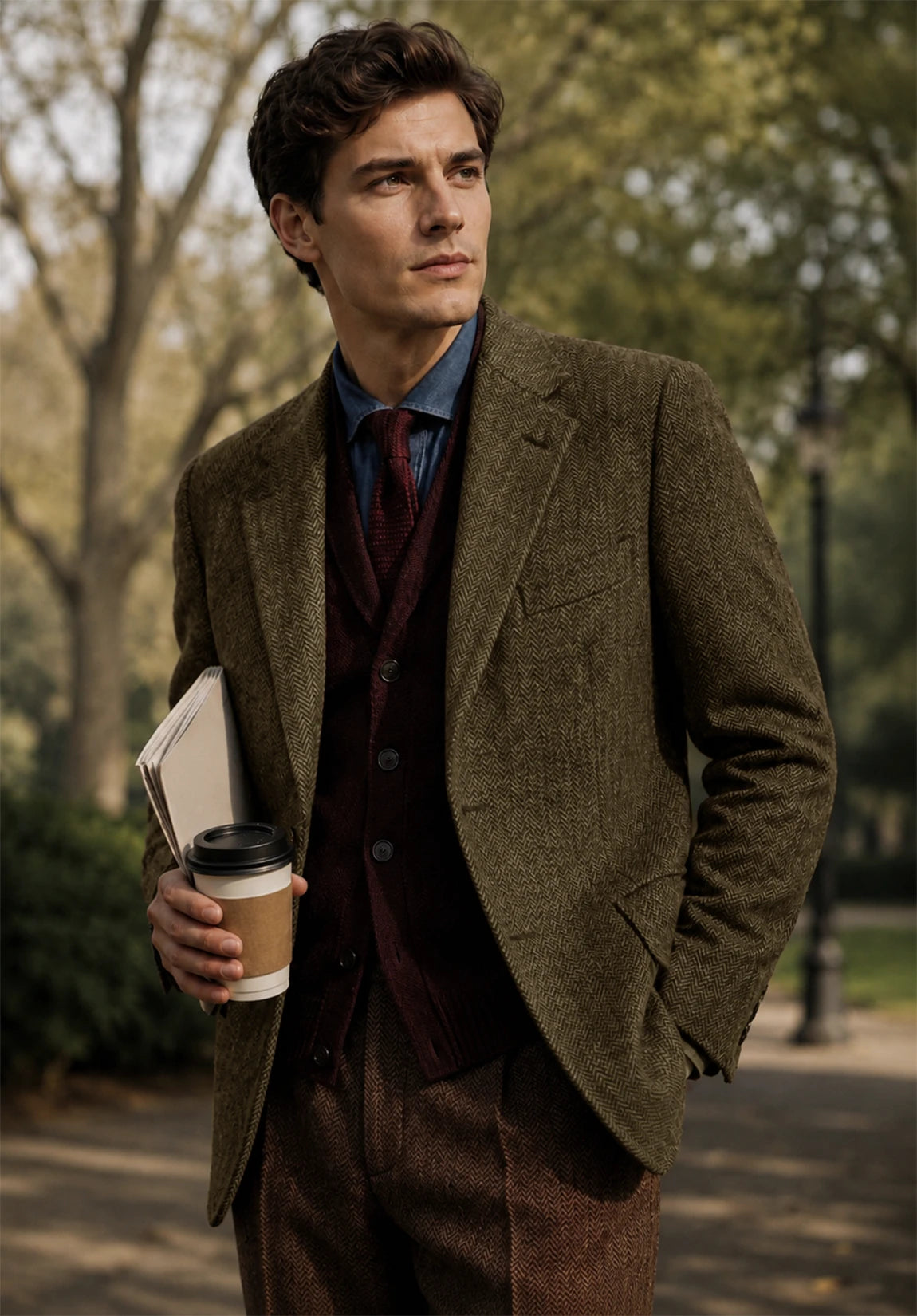 Men's khaki herringbone jacket