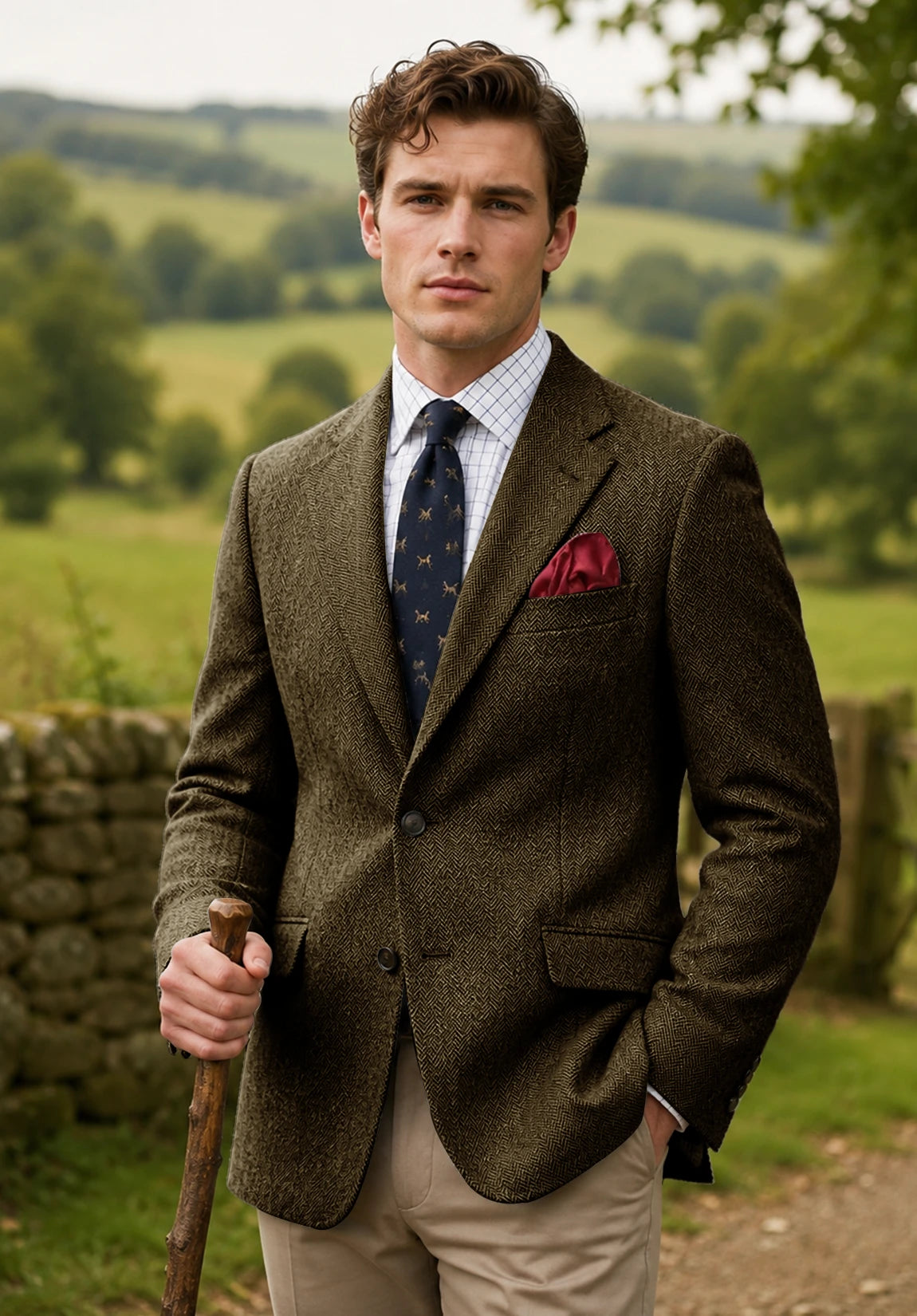 Men's khaki herringbone jacket