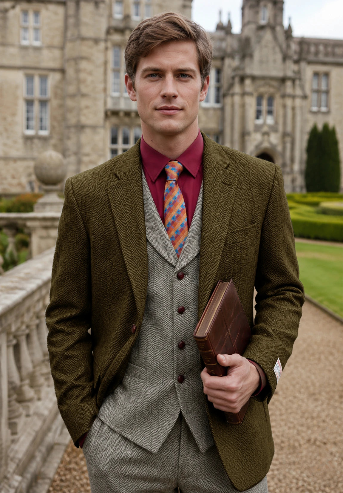 Men's khaki herringbone jacket