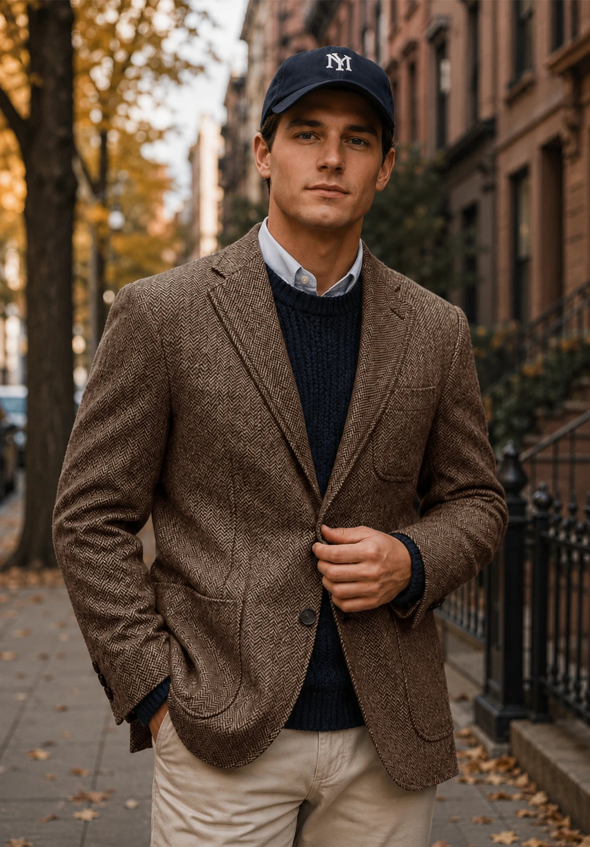Men's khaki herringbone jacket