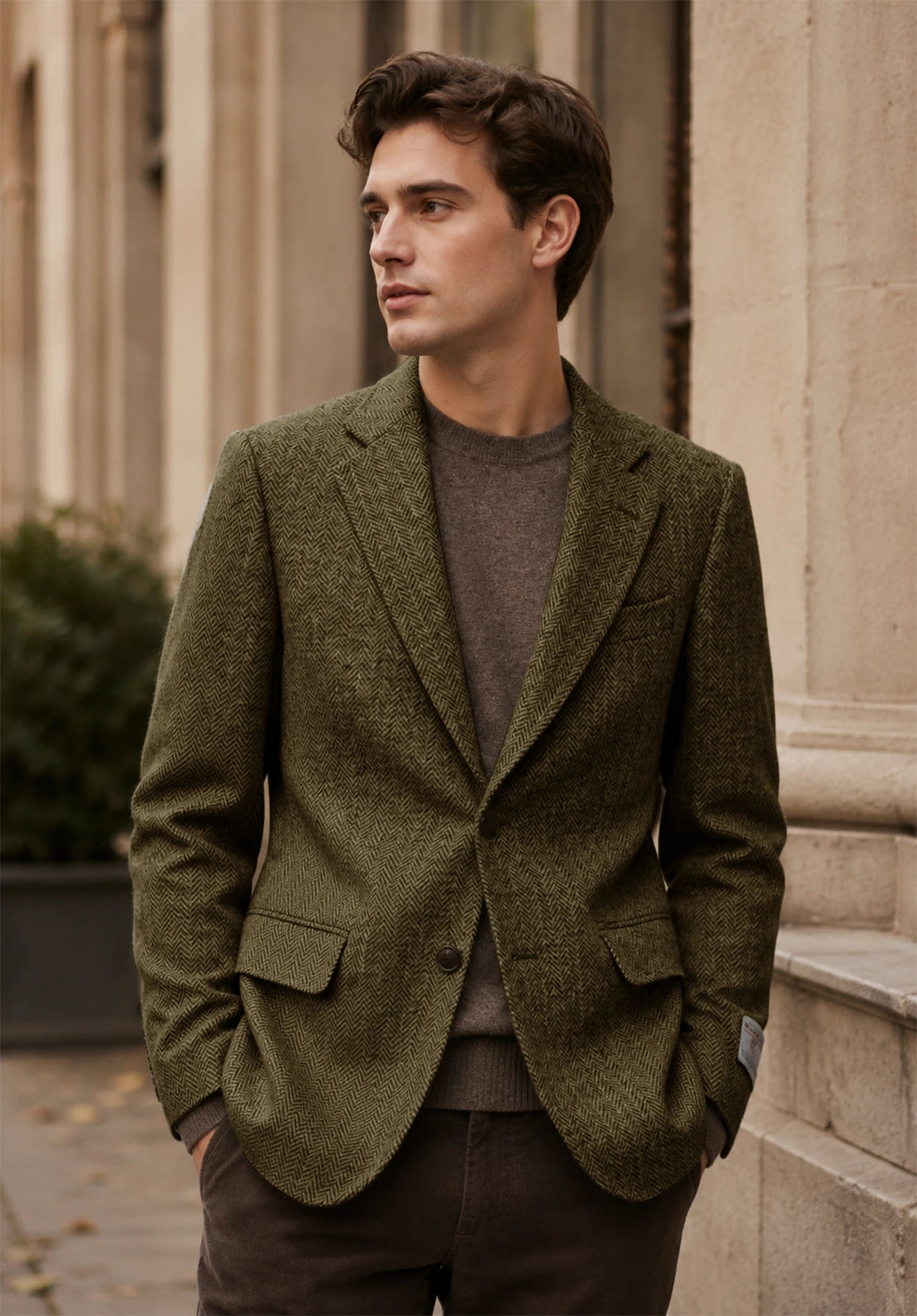 Men's khaki herringbone jacket