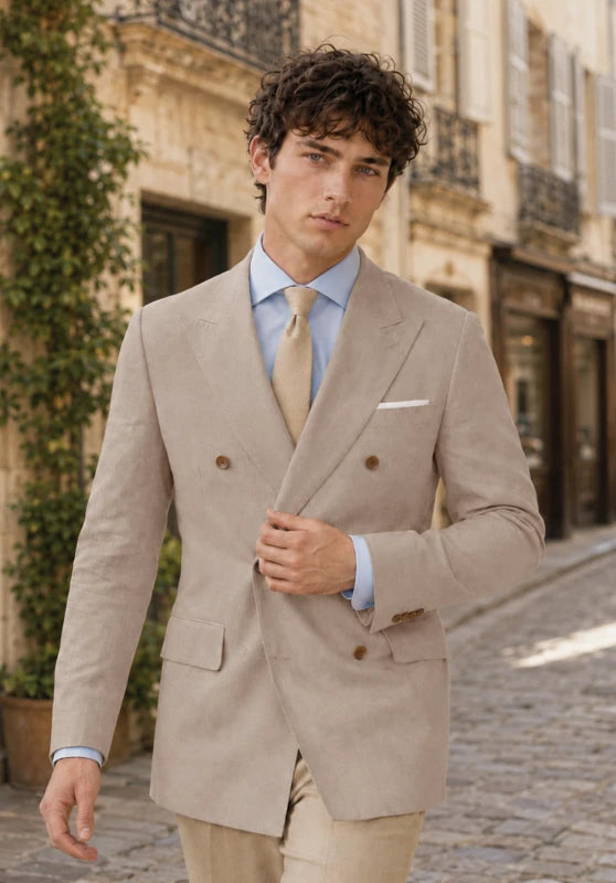 Men's Khaki Linen Blazer Jacket