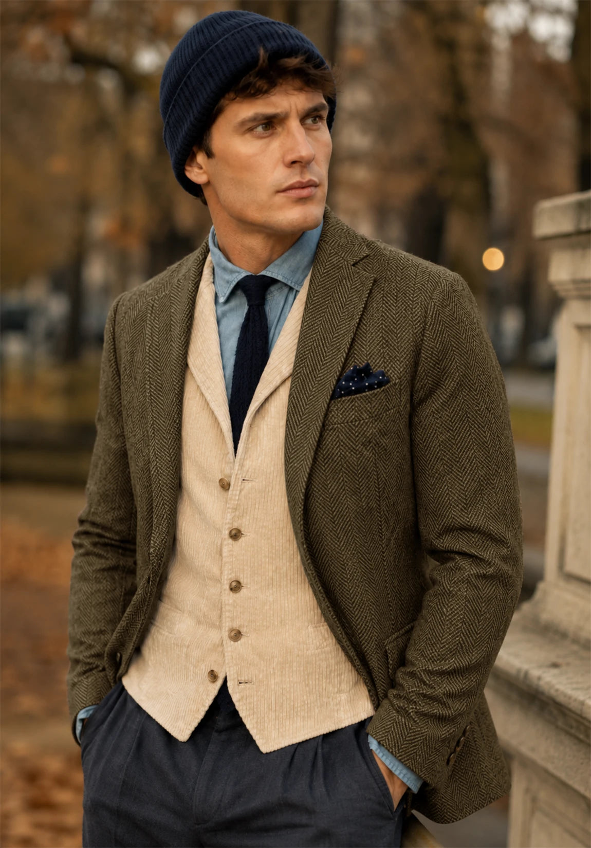 Men's khaki herringbone jacket
