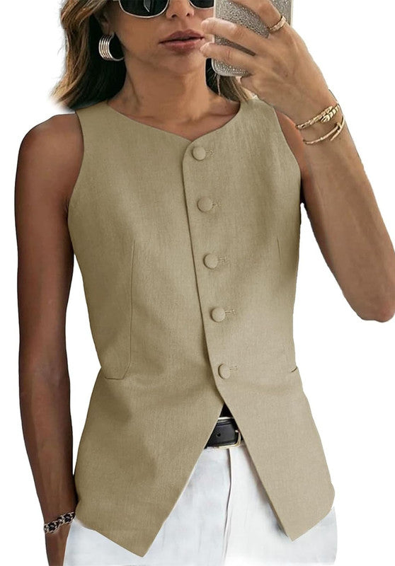 Khaki Women's Linen Vest 