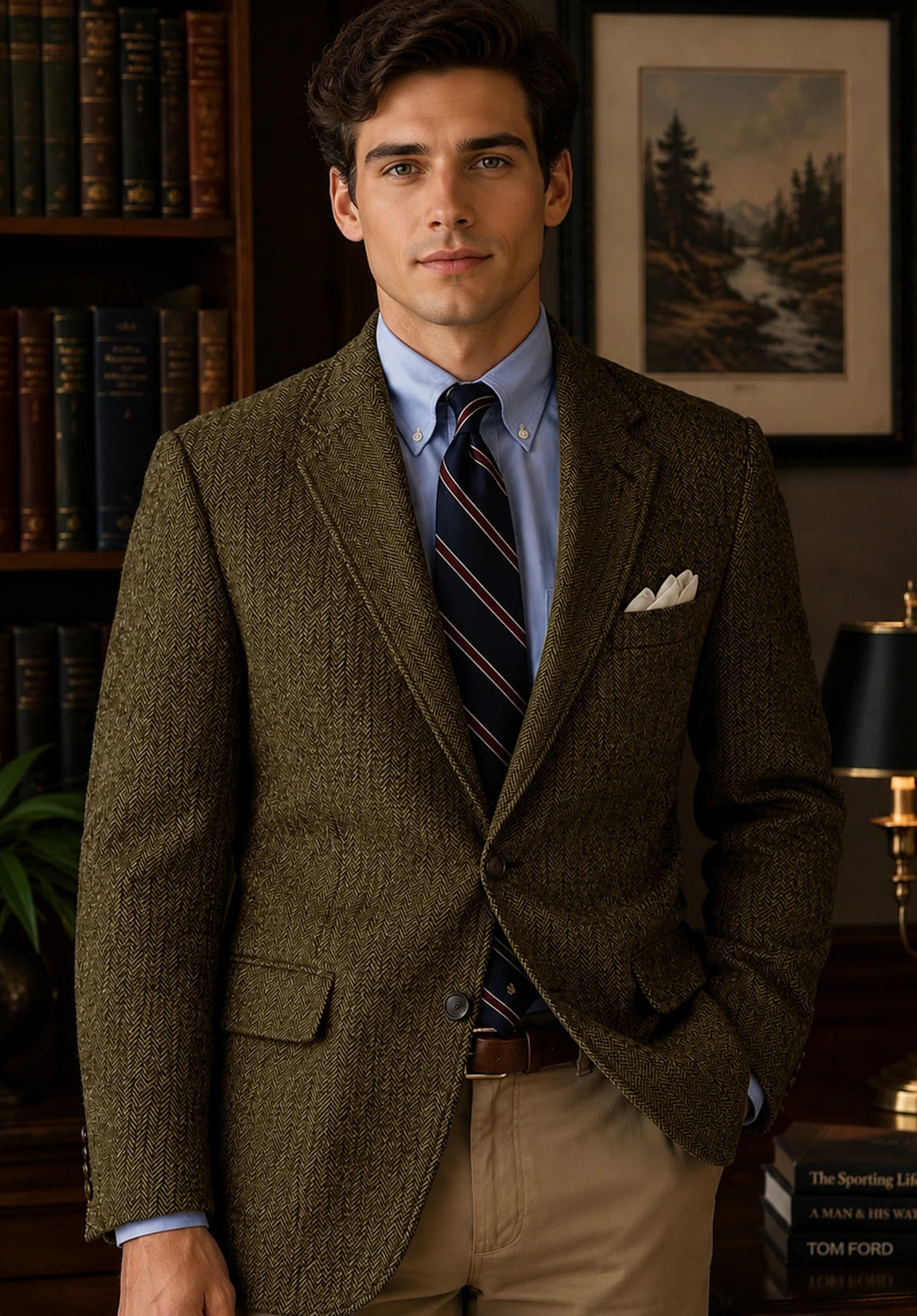 Men's khaki herringbone jacket