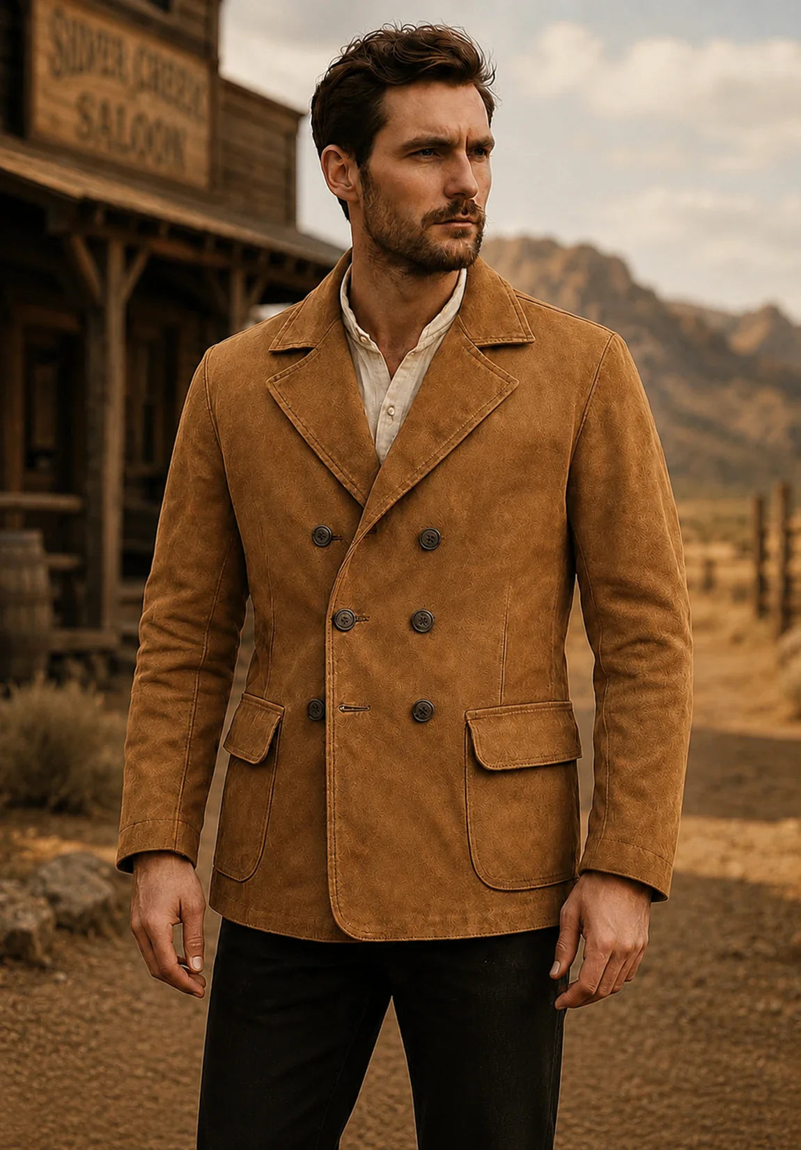 Men's khaki suede jacket
