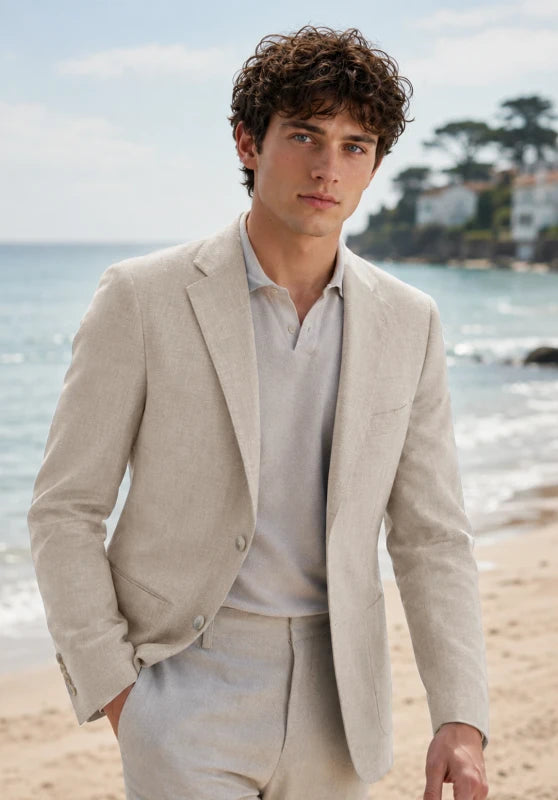 Men's Khaki Linen Blazer Jacket