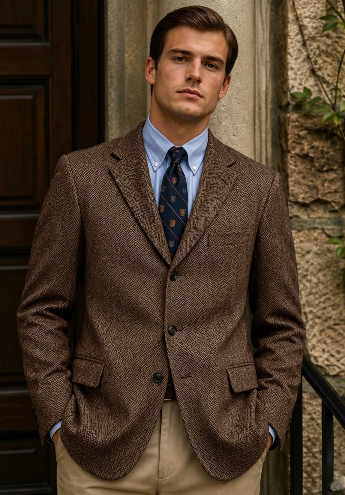 Men's khaki herringbone jacket