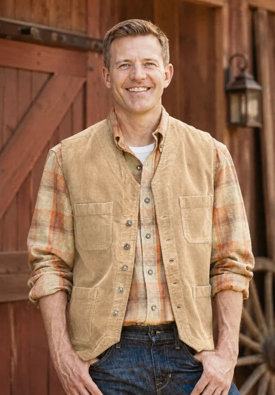 Men's khaki corduroy vest 