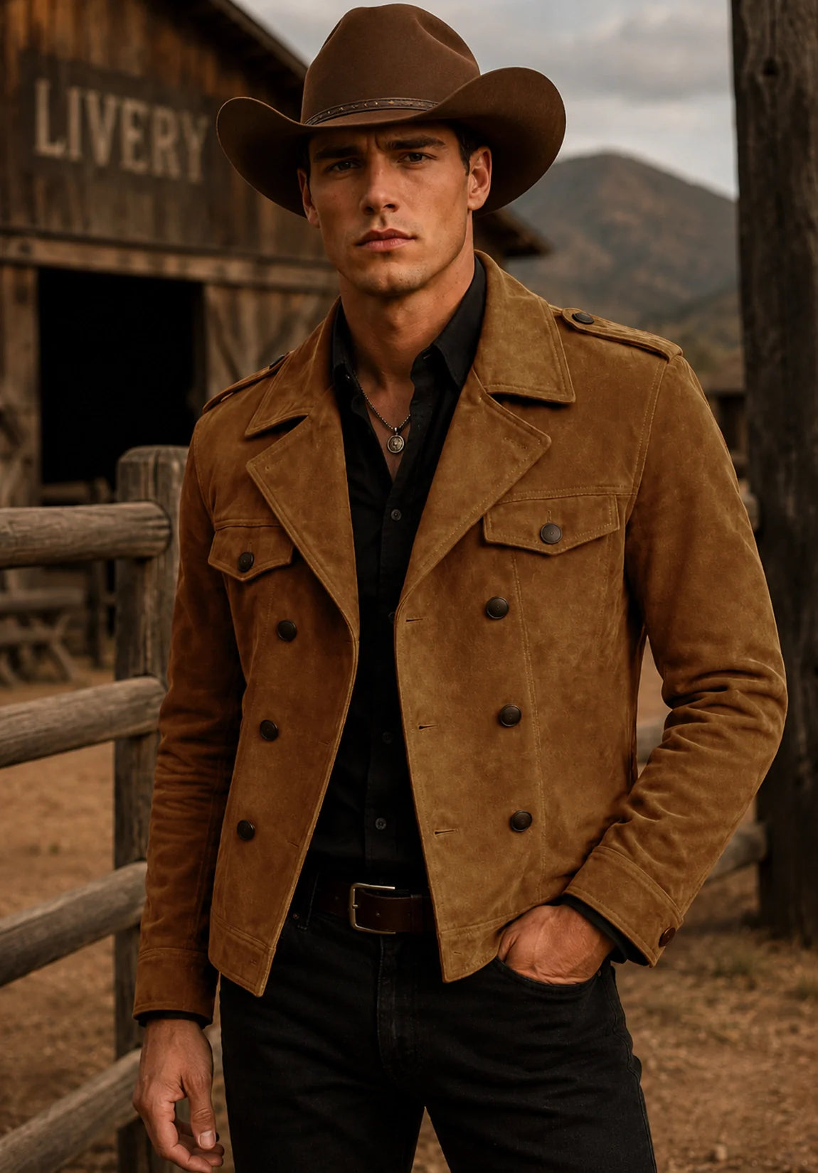 Men's khaki suede jacket