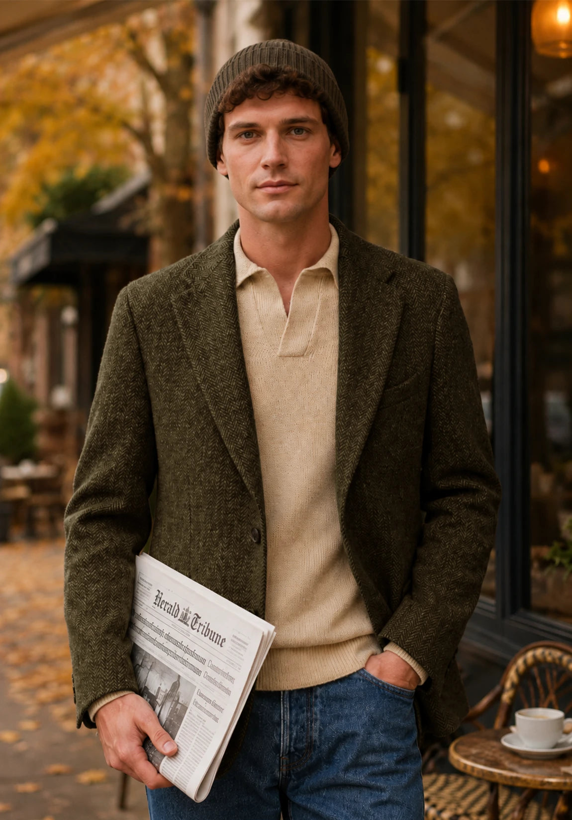 Men's khaki herringbone jacket