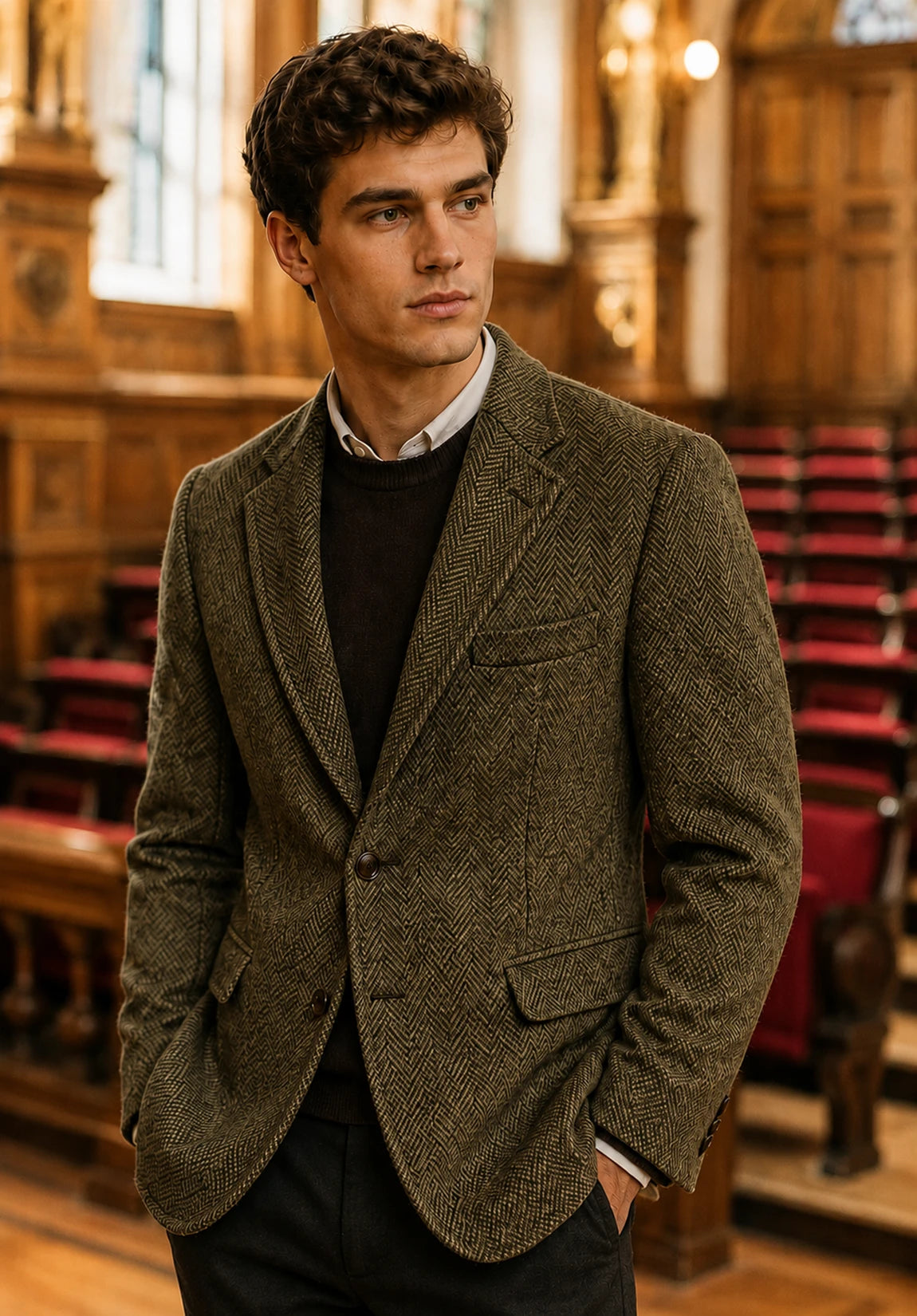 Men's khaki herringbone jacket