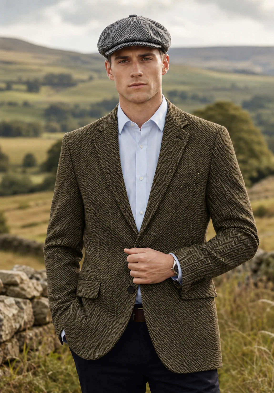 Men's khaki herringbone jacket