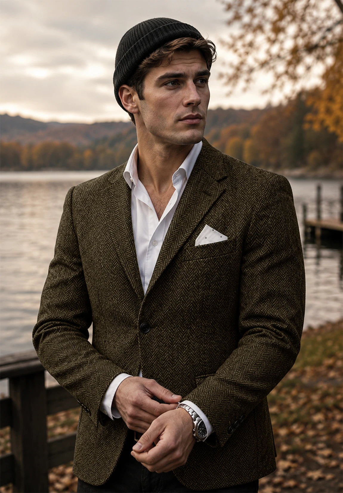 Men's khaki herringbone jacket