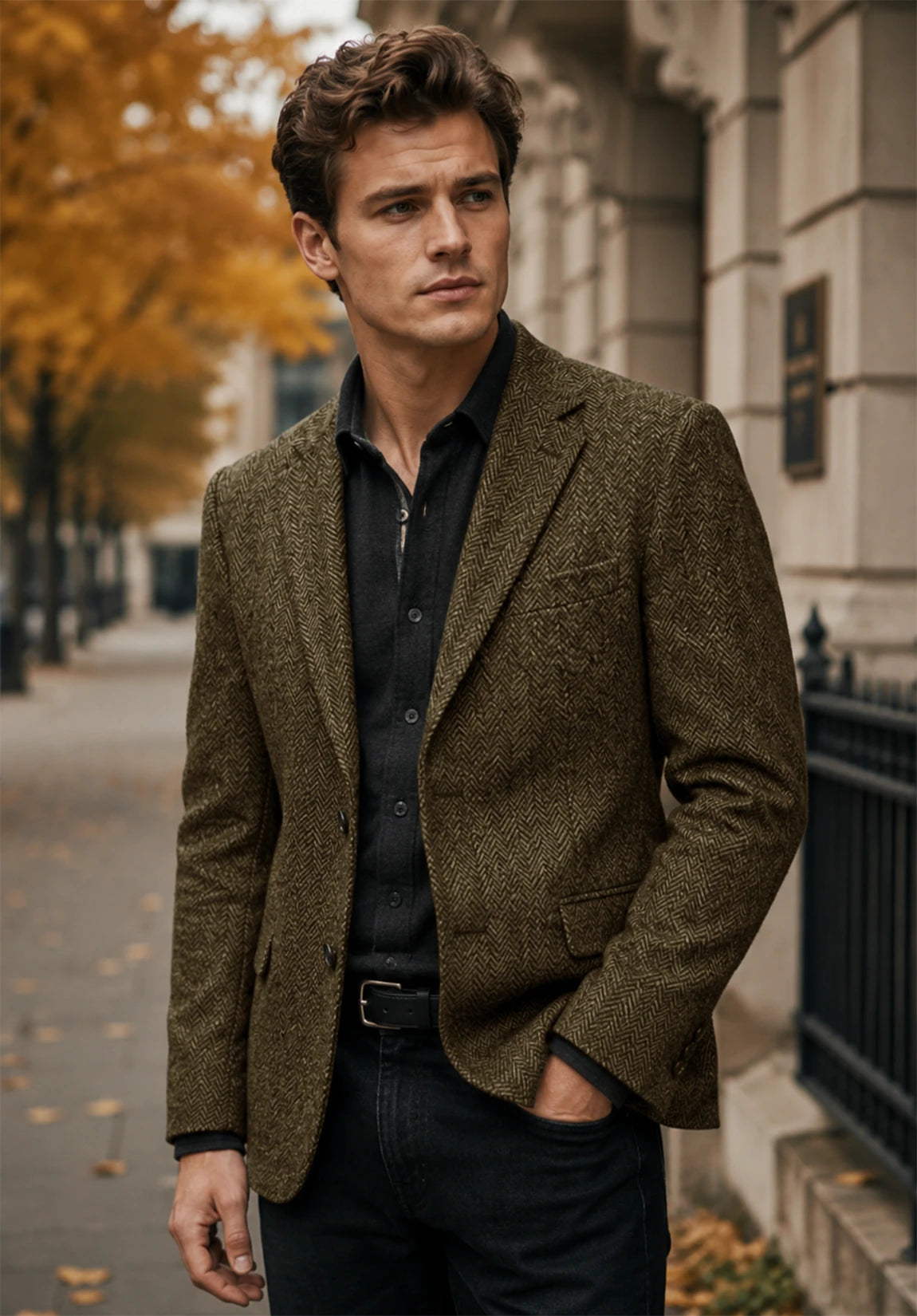 Men's dark gary herringbone jacket