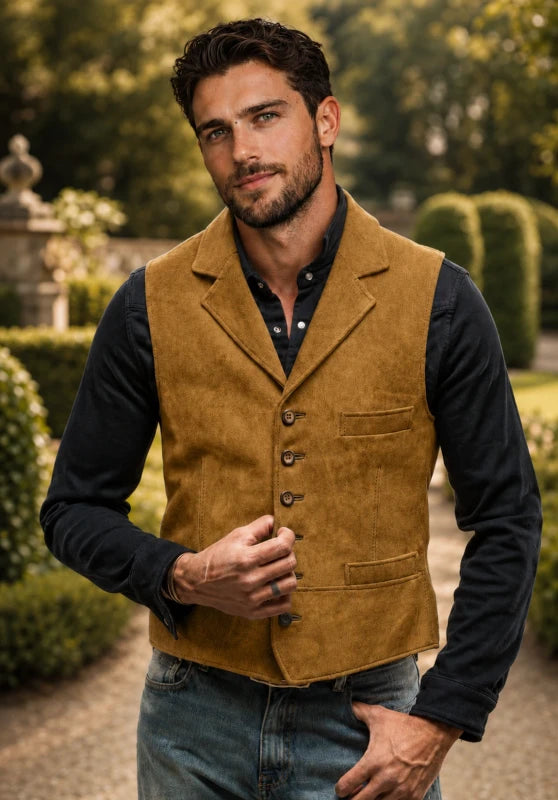 Men's khaki suede vest 