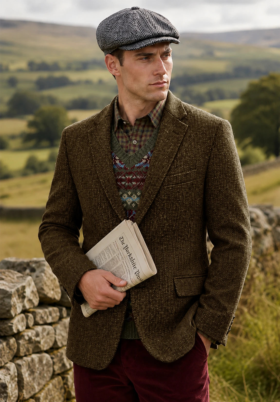 Men's khaki herringbone jacket