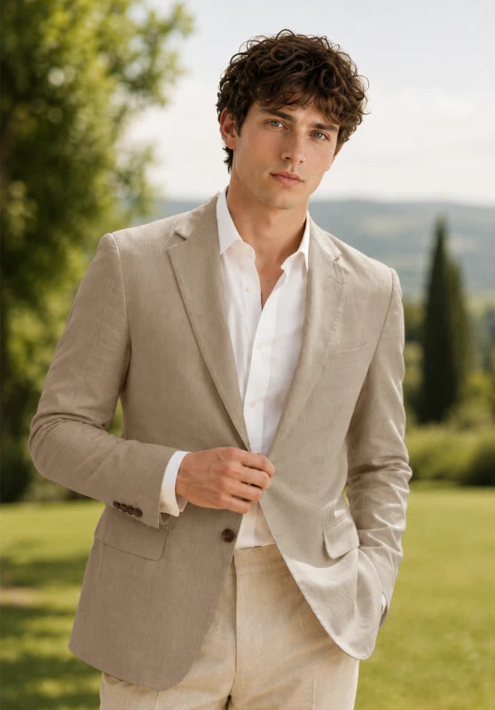 Men's Khaki Linen Blazer Jacket