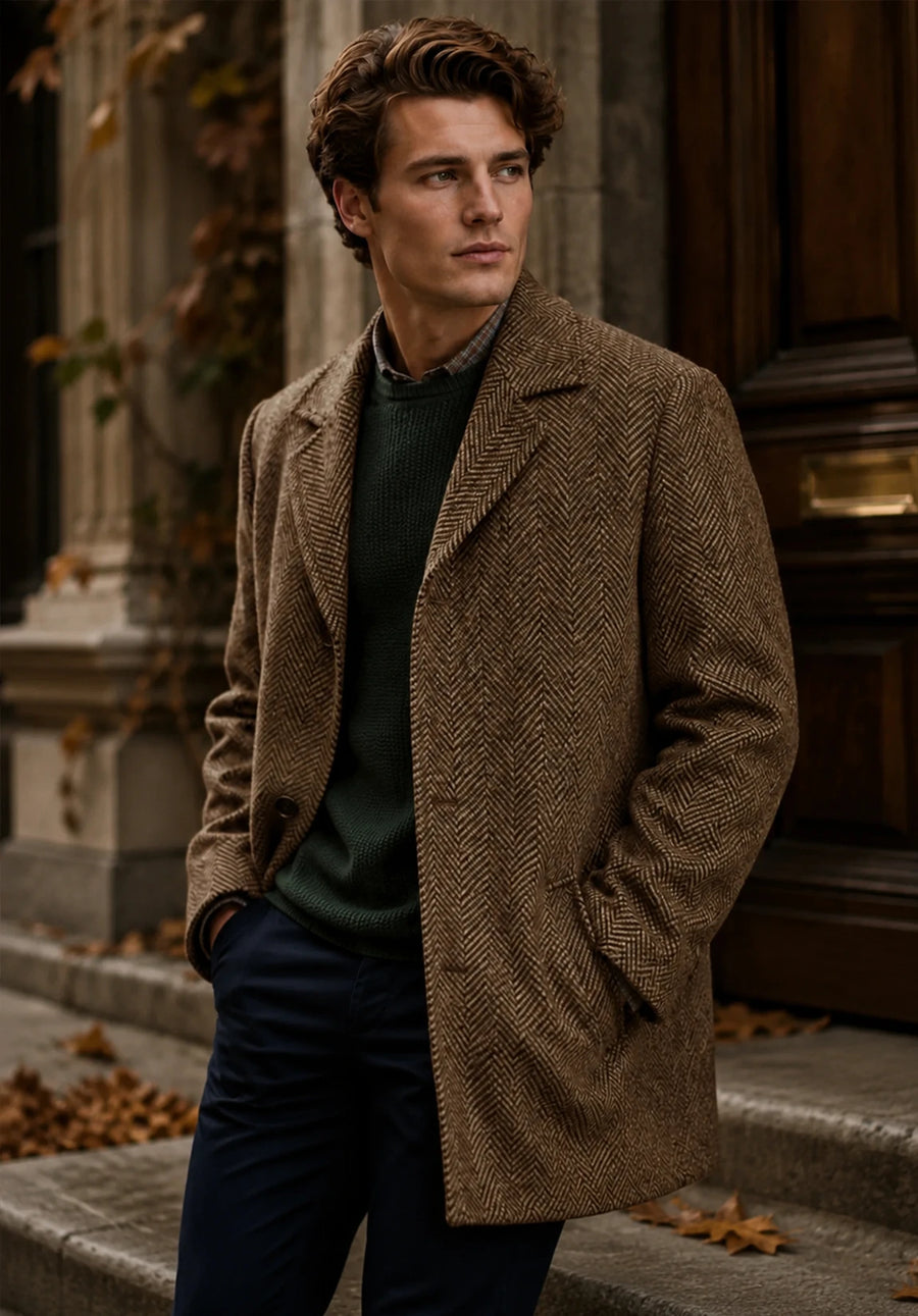 Men's khaki herringbone jacket
